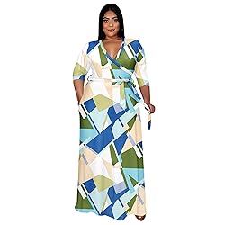 Runwind Plus Size Dress for Women 3/4 Sleeve V Neck