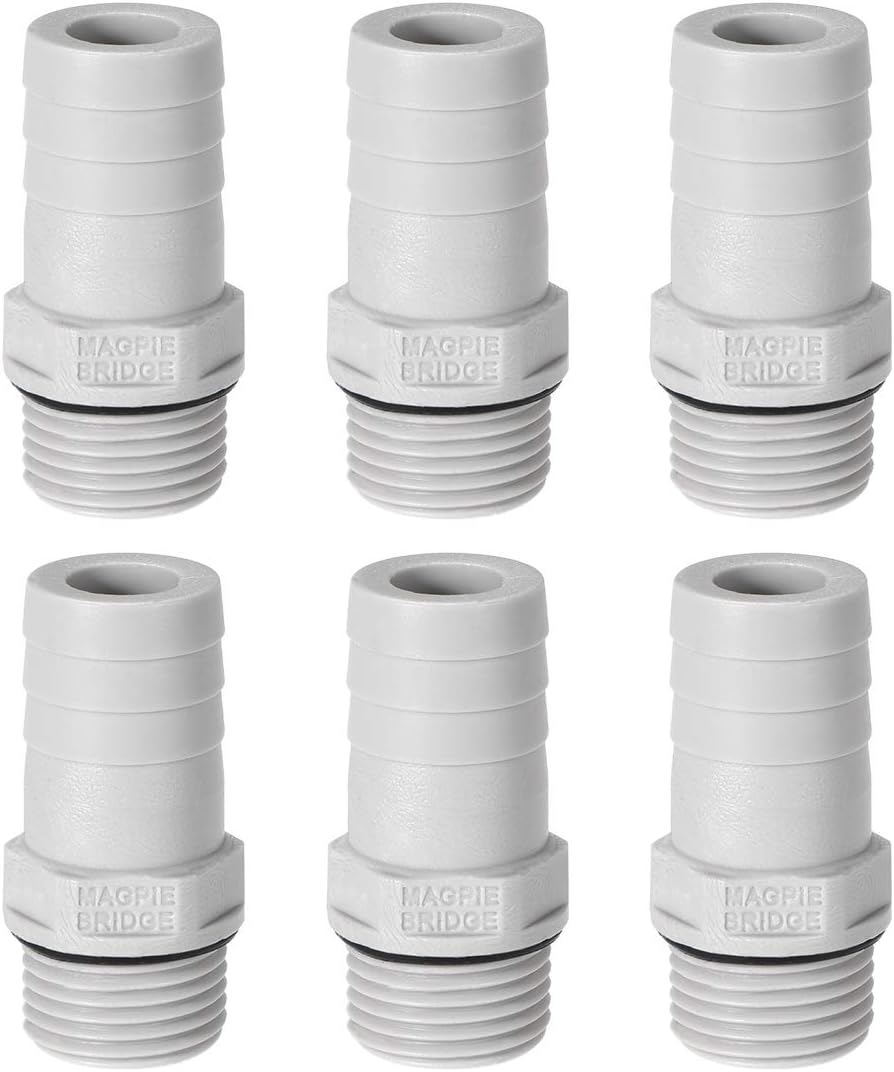 sourcing map PVC Barb Hose Fitting Connector Adapter 19mm or 47/64" Barbed x 1/2" G Male Pipe 6pcs, Grey, 47/64" x G1/2