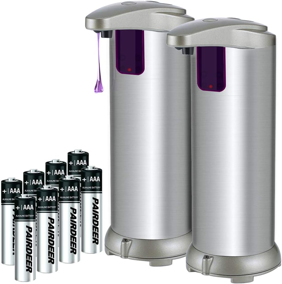 Soap Dispenser, Lovin Product Premium Touchless Automatic Soap Dispenser; Adjustable Soap Volume, Infrared Motion Sensor, Brushed Stainless-Steel, Dish Liquid Dispensers for Kitchen, Bathroom (2 PACK)