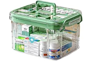 2 Layers Plastic First Aid Box Transparent Medical Box with Portable Handle, Large Emergency Medicine Kit Case Organizer for 