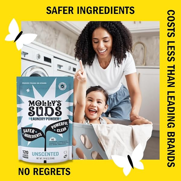 MOLLY’S SUDS ORIGINAL LAUNDRY DETERGENT POWDER | CLEAN LAUNDRY DETERGENT POWDER FOR SENSITIVE SKIN | SIMPLE, EFFECTIVE INGREDIENTS, STAIN FIGHTING | 120 LOADS (UNSCENTED)