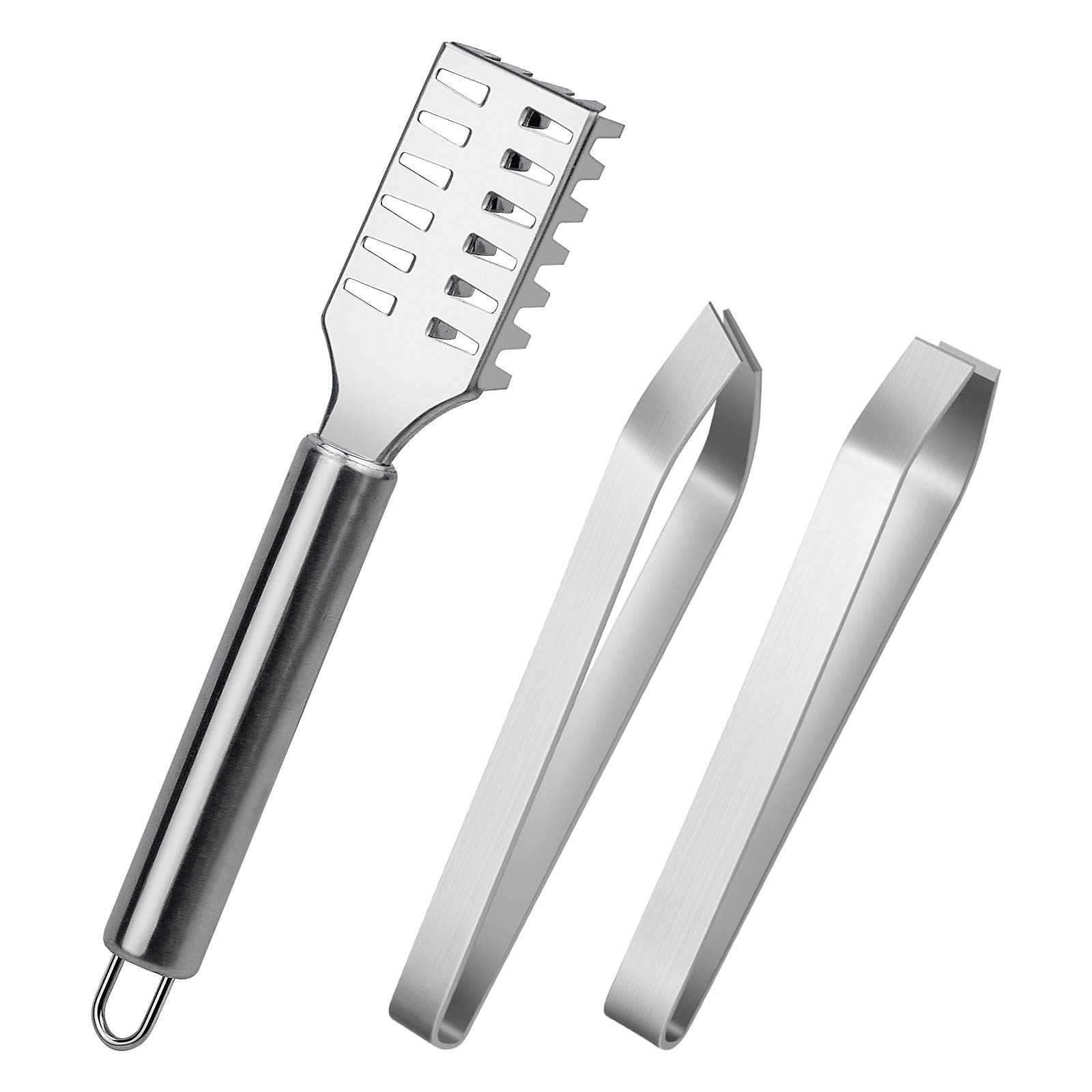 3 Pcs Fish Scale Scraper Set, Stainless Steel Fish Scale Remover with Fish Bone Tweezers for Chef Cooking Utensils