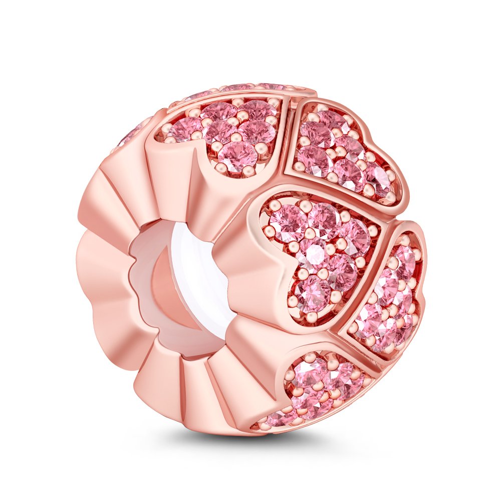 GNOCE Stopper Charm 925 Sterling Silver "Pink Sweet Love" Rose Gold Bead Charms for Women Fit All Bracelets Gift for Her