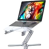 LIENS Adjustable Laptop Stand with 360 Rotating Base, Aluminum Laptop Riser for Desk Foldable, Ergonomic Notebook Stand Holder Compatible with iPad and MacBook/All Laptops up to 16 inches - Silver