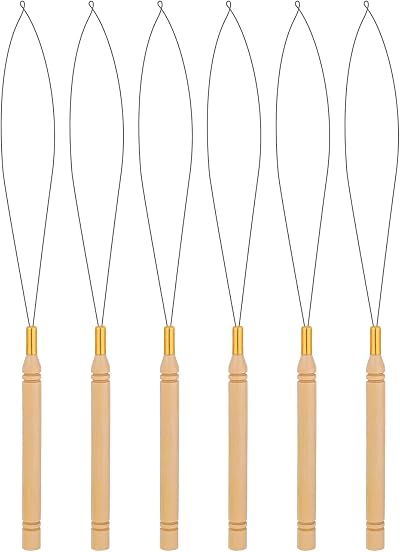 KALIONE 6 Pack Hair Extension Beader Kit Loop Needle Threader Tool
