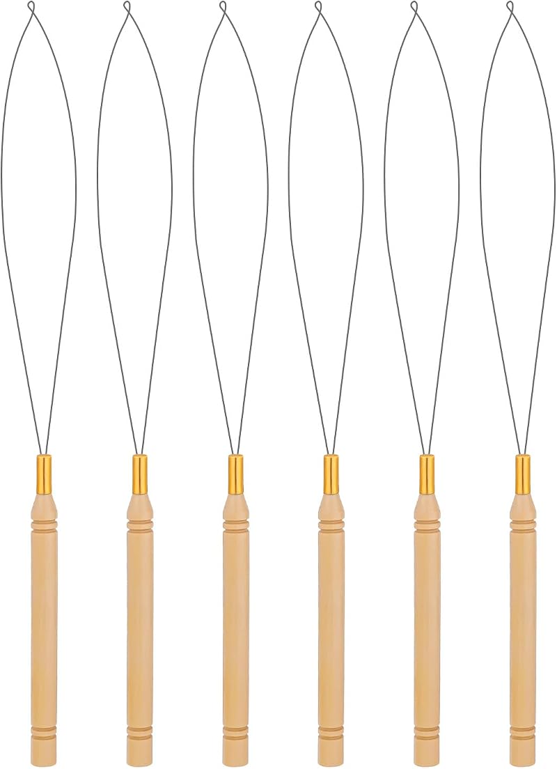 KALIONE 6 Pack Hair Extension Beader Kit Loop Needle Threader Tool