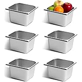 GOLDEN KEY 6 Pack Stainless Steel Hotel Pans, Anti-Jam Chafing Steam Table Pan,1/6 Size 4 Inch Deep, Stainless Steel Food Storage Containers for Home, Party, Restaurant, Hotel, Buffet
