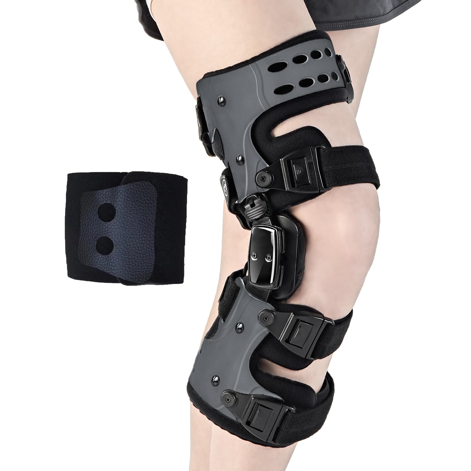 Photo 1 of EZWORK OA Unloader Knee Brace - Arthritis Pain Relief, Osteoarthritis, Bone on Bone Knee Joint Pain, Cartilage Defect Repair, Avascular Necrosis Hinged, Degeneration (Gray Right Upgrades)