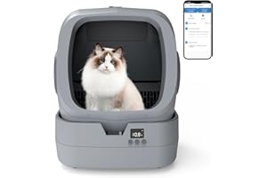 UPFAS Automatic Cat Litter Box Self Cleaning - APP Control - Weight Monitoring - Ultra-Quiet, Medium Cats and Kittens Litter Box, Safe Anti-Pinch【Assembly Required】- Grey