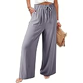 Dokotoo Women's Flowy Wide Leg Summer Pants 2025 Casual Beach Pants High Waisted Drawstring Palazzo Trousers with Pockets