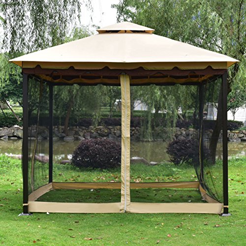 oldzon 2-Tier 10'x10' Gazebo Canopy Tent Shelter Awning Steel Patio Garden Outdoor with Ebook