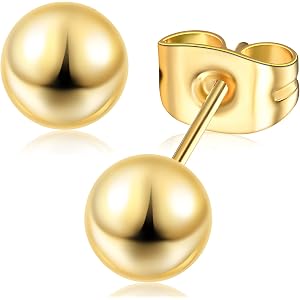 14K Yellow Gold Ball Stud Earrings for Women & Men, Secure Screw Back Design, 4mm-8mm