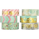 YUBBAEX Romantic Gold Washi Tape Set VSCO Foil Masking Tape Decorative for Arts, DIY Crafts, Bullet Journal Supplies, Planner