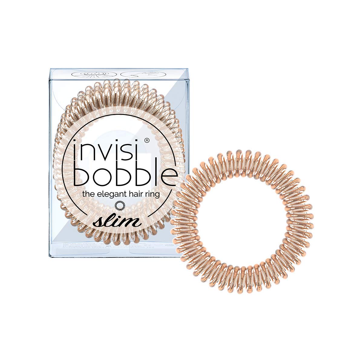 invisibobble SLIM Hair Ties, Bronze Me Pretty, 3 Pack - No Kink, Strong Hold, Stylish Bracelet - Suitable for All Hair Types