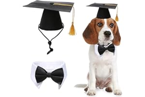 Lamphyface Pet Graduation Caps with Bow Tie Necktie Collar Dog Graduation Hats Accessory Costume for Dogs Cats