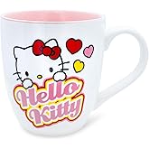 Silver Buffalo Sanrio Hello Kitty Hearts Ceramic Mug | BPA-Free Coffee Cup For Espresso, Tea | Holds 18 Ounces