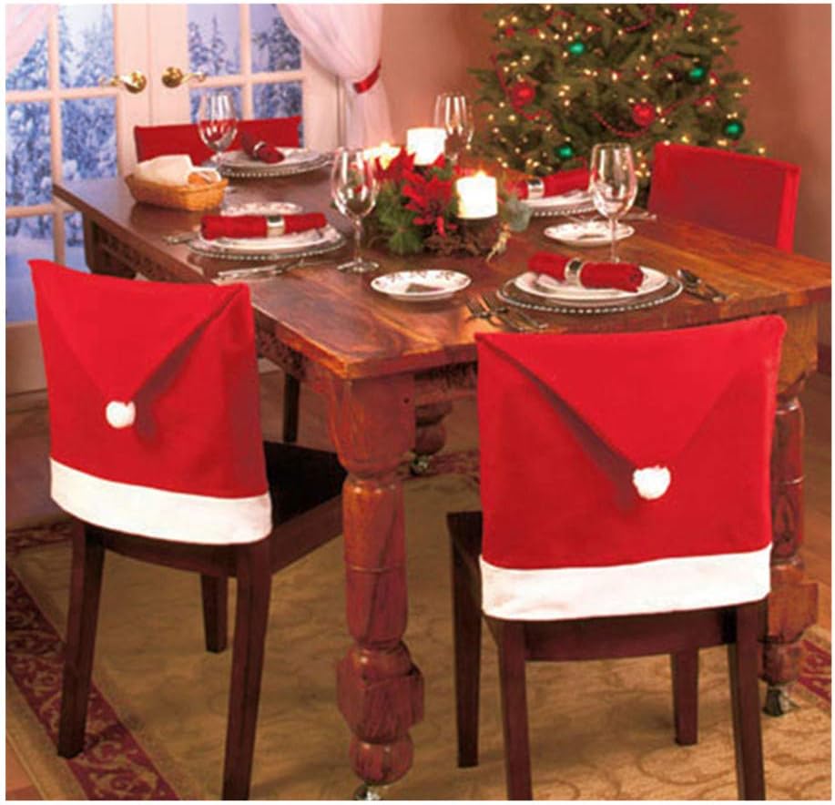 BulzEU Chair Covers Christmas Decorations Sale - Santa Claus Red Hat Chair Back Cover Christmas Dinner Table Party Decor Xmas party Decoration Set (1PCS)