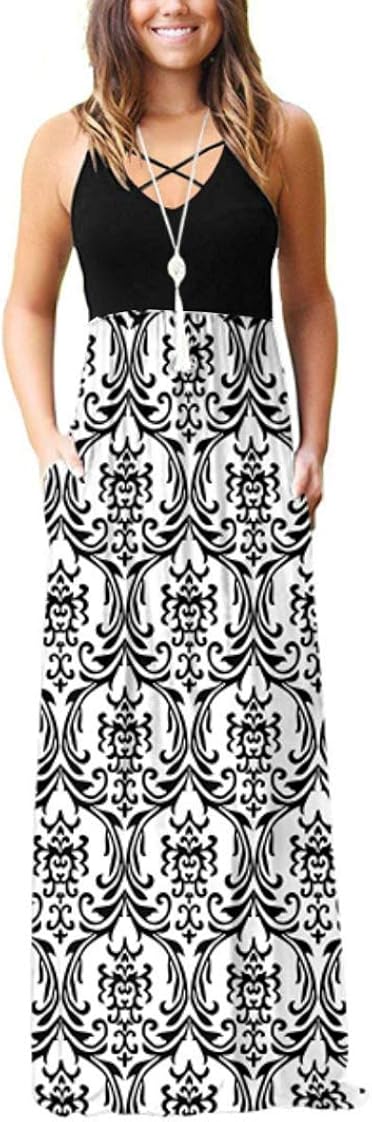 LILBETTER Women's Sleeveless Racerback Loose Plain Maxi Dresses Casual Long Dresses with Pockets at  Women’s Clothing store