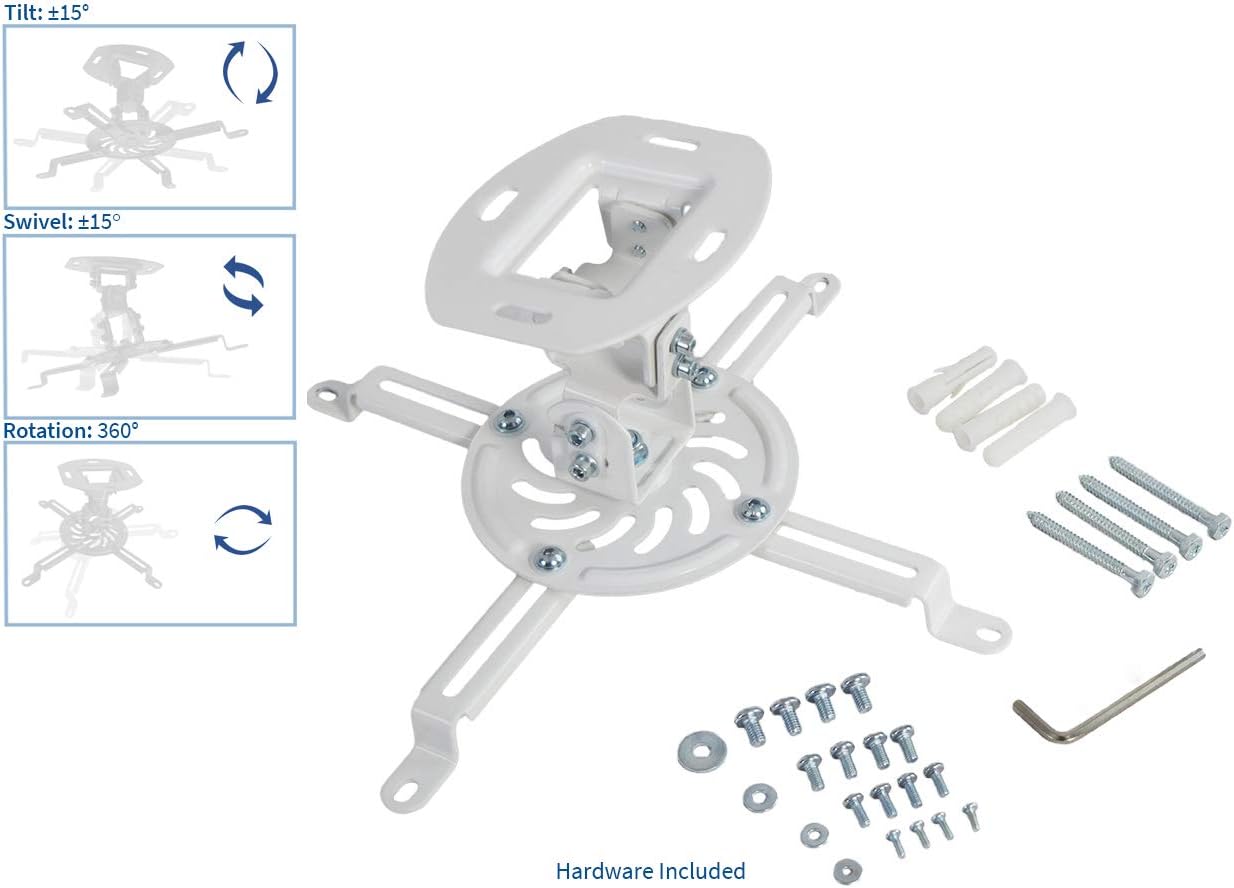 VIVO Universal Adjustable White Ceiling Projector, Projection Mount Extending Arms Mounting Bracket (MOUNT-VP01W): Electronics