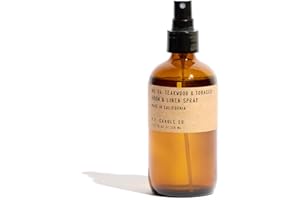 P.F. Candle Co. Teakwood & Tobacco Scented Room & Linen Spray (7.75 fl oz) Amber Glass Bottle, Fine Fragrance Oil, Quick Fabric and Air Refresher, Made In The U.S.A.