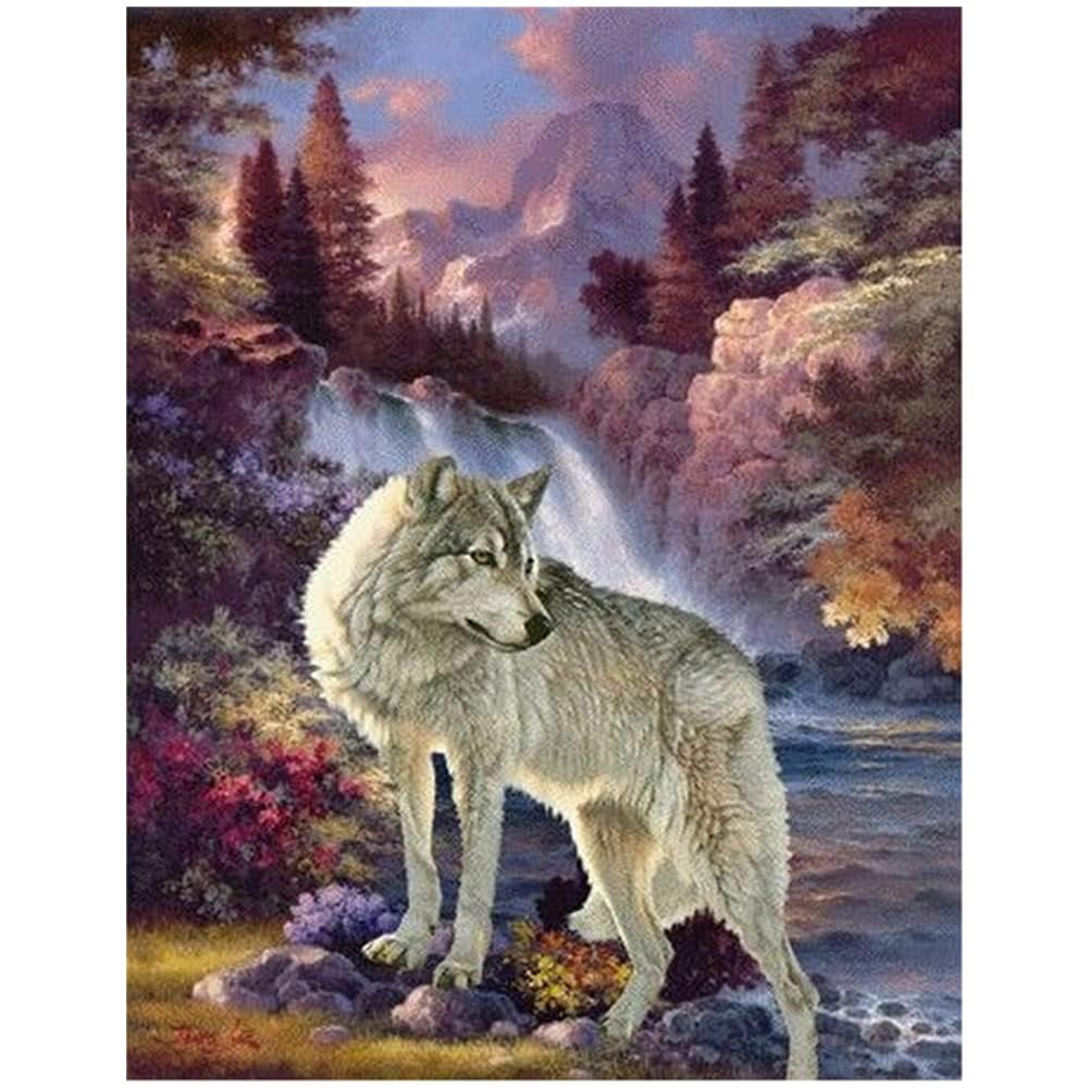 5D Diamond Painting Kits Square Wolf Waterfall 15x19 inches Mosaic Pictures Large Crystal Painting Rhinestone Cross Stitch Painting by Numbers Diamond Art Craft Supplies for Wall Decor 40x50cm
