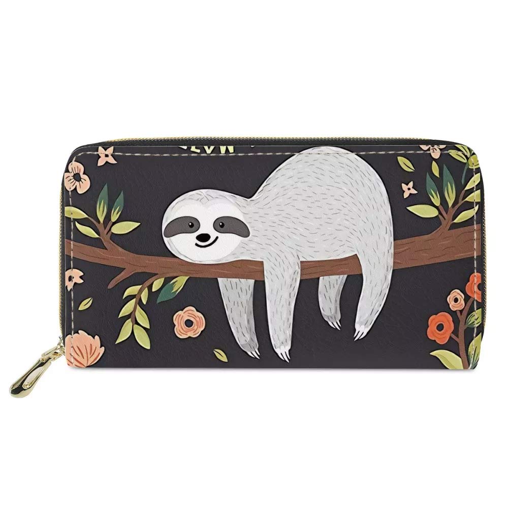 chaqlin PU Leather Wallet for Women Ladies Cute Funny Sloth Print Money Clip Purse Organizer Travel Handbag Credit Cards Holders Gifts