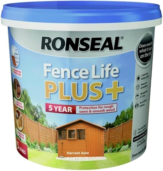 Ronseal 9L Fence Life Plus Garden Shed & Fence Paint UV PotectionAll Colours 9L (Harvest Gold