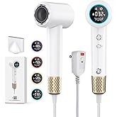 Hair Dryer, 1500W High Speed 110000 RPM Blow Dryer with Plasma Tech (Positive+Negative Ionic), LCD Display, 5 Modes, Thermo-Control, Low Noise, Fast Drying Travel Hair Dryer for Home or Travel(White)