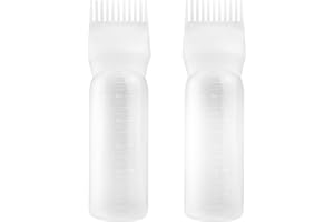 BEABOY Root Comb Applicator Bottle, 6 Ounce, Hair Oil Applicator, Oil Applicator for Hair Dye, Oil Bottles for Hair, Hair Oiling Applicator with Graduated Scale (2 Pack, White)