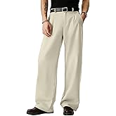 JMIERR Mens Baggy Casual Dress Pants Lightweight Pleated Old Money Wide Leg Pants Loose Relaxed Fit Trousers