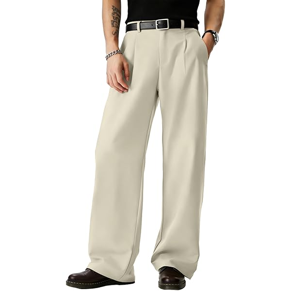 Amazon.com: Men's High Waisted Pleated Dress Pants Adjustable Waistband  Trousers Cuffed Hem Casual Chino Classic Fit Pant (Beige, 29W x 28L) :  Clothing, Shoes & Jewelry