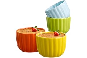 Baalaka Ceramic Ramekins 4 oz, Color Creme Brulee Ramekins, Sauce Cups Set of 4-Oven Safe, Small Bowls and Ramiken Baking for Party, Wedding