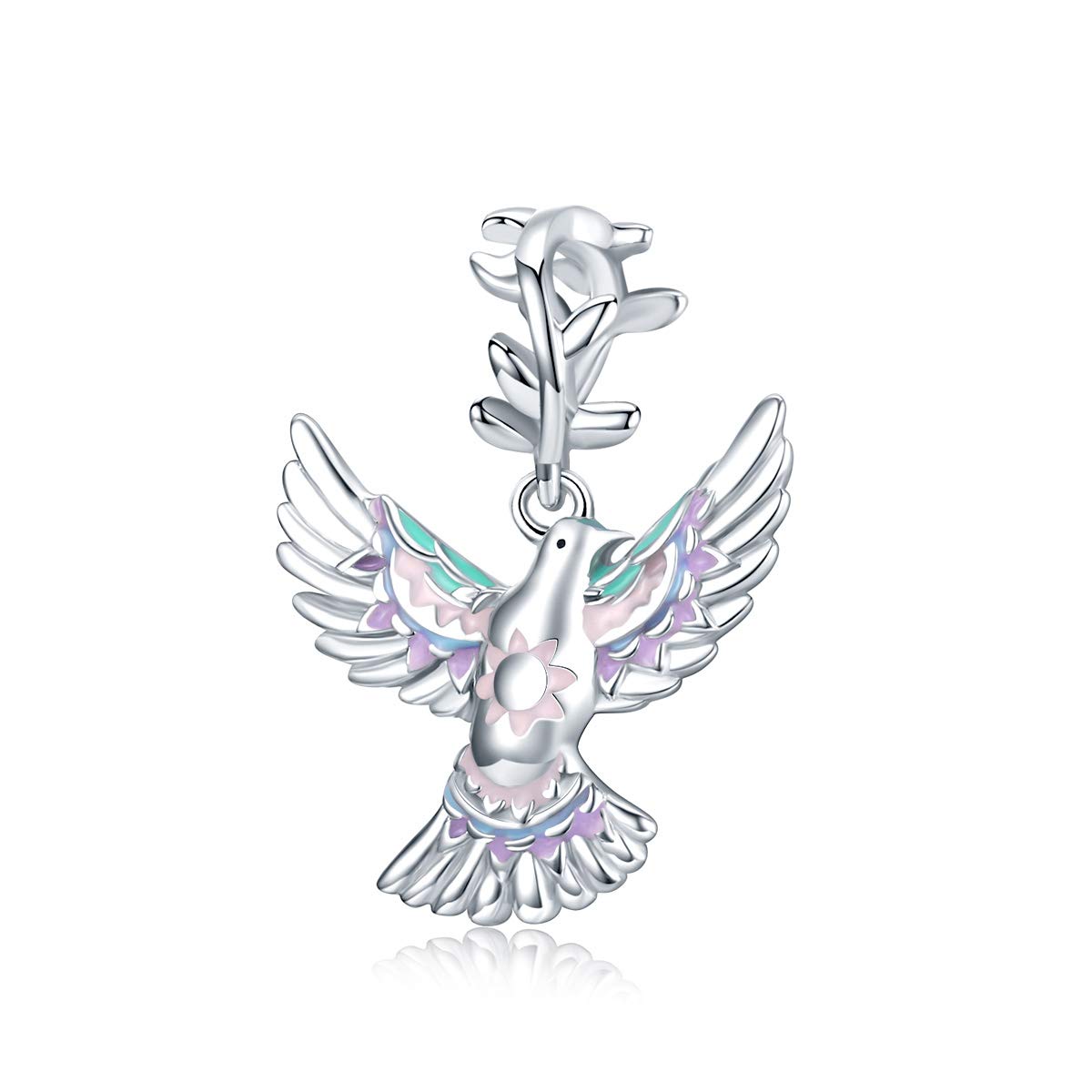 ZiNuo Charm Beads 925 Sterling Silver Bird Colorful Feather Pendant Animal Charms Safety Chain to fit Pandora Bracelet&Necklace (Bird Charms)
