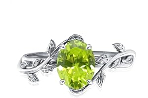 WASEE Natural Moss Agate Ring 925 Sterling Silver Opal Birthstone Ring 925 Sterling Silver Leaf Promise Ring for Her Birthday Anniversary Jewelry for Women