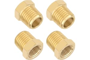 KOOTANS 4pcs Heavy Duty 1/4 NPT Male Thread to 1/8 NPT Female Thread Brass Reducer Hex Bushing Brass Fitting Pipe Hose Tube A