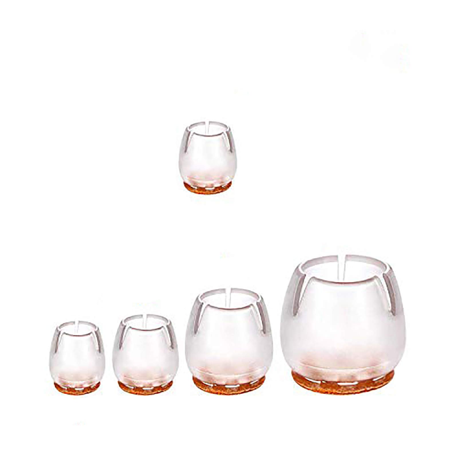 TSACTE Chair Leg Caps, Round Clear Silicone Table Furniture Leg Feet Tips Covers Wood Floor Protectors, Felt Pads, Fit Diameter 9/16 to 5/8 Inch (1.4-1.6cm),24Pack