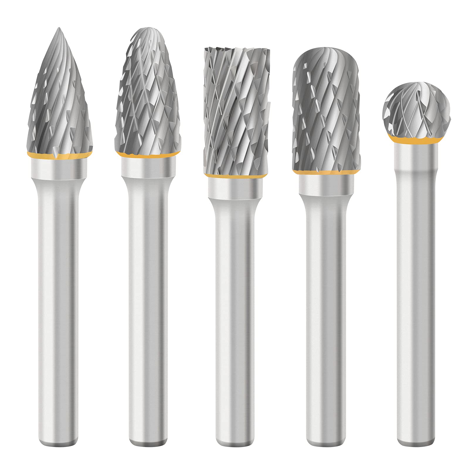 MEIGG TOOL 1/4" Shank Carbide Double-Edged Burr Carving Bit Set, 10mm, 5Pcs