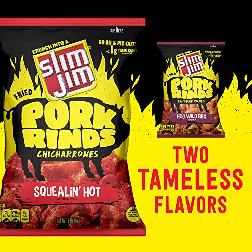 Slim Jim Pork Rinds Squealin' Hot Fried Snacks, Keto Friendly, 2 oz