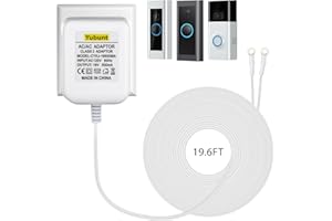 YUBUNT 18V 500mA Doorbell Transformer, Video Doorbell Power Adapter Compatible with Nest, Wyze, Eufy, Ring, and Arlo Wireless Video Doorbells. White-1Pcs (19.6Ft Power Cord)