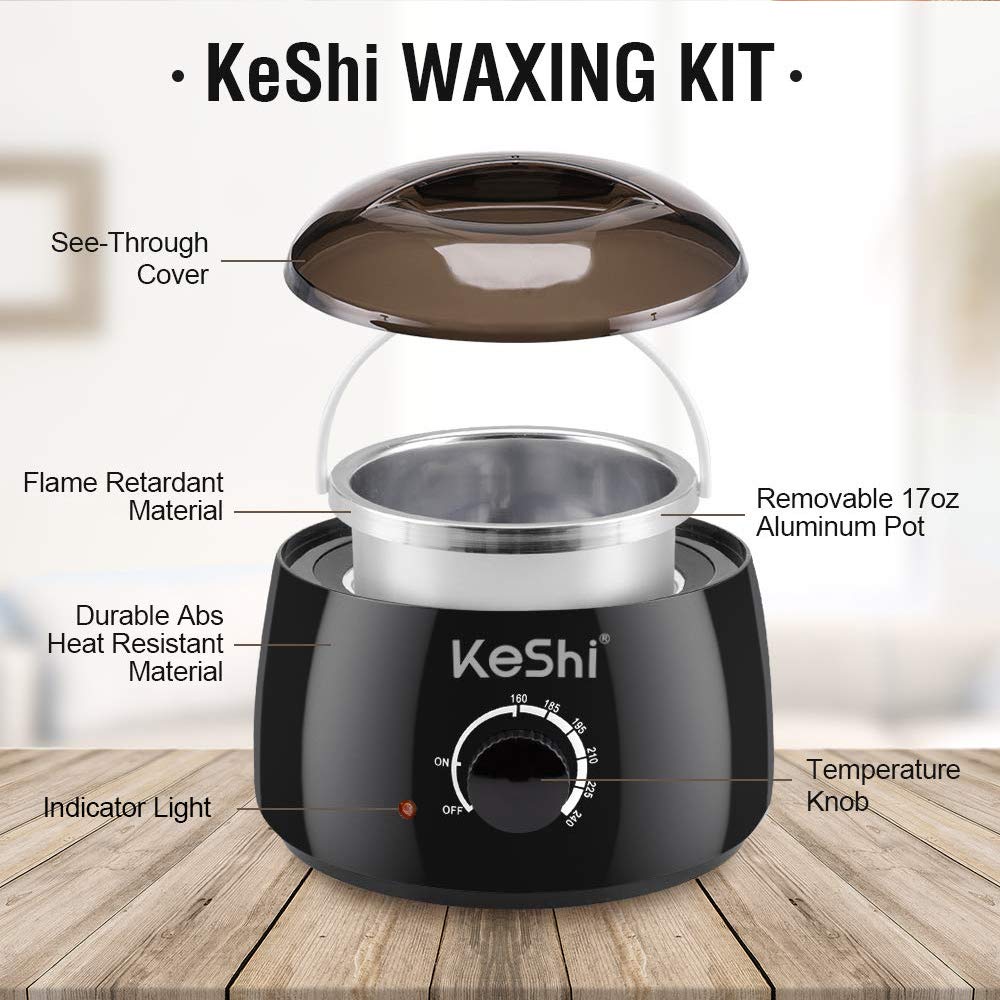 KeShi Waxing Kit, Painless Hair Removal Wax Warmer with 6 Bags Hard WaxBeans for Full Body, Legs, Face, Eyebrows & Bikini— Ideal for Both Women & Men