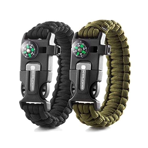 X-Plore-Gear-Emergency-Paracord-Bracelets-Set-Of-2-The-ULTIMATE-Tactical-Survival-Gear-Flint-Fire-Starter-Whistle-Compass-ScraperKnife-BEST-Wilderness-Survival-Kit-For-CampingFishing-More