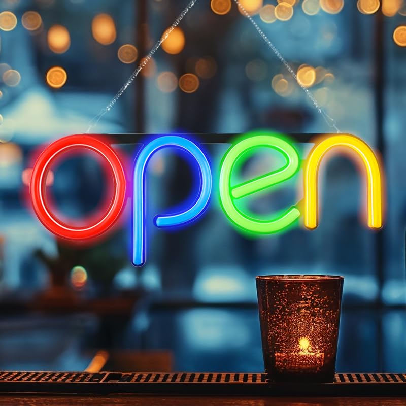 Photo 1 of LED Open Sign,16x6 inch Open Signs for Business Window,With multiple flashing modes, Ideal for Restaurant, Bar, Salon and More,24V/1A Power Supply?with Open/Close Sign (red blue green Orange)