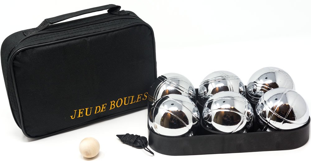 Pétanque bowling set. 6 boules in zip bag.