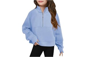 AOREUGL Cute Sweatshirts For Teen Girls Half Zipper Crop Pullover Hoodies With Thumb Hole Trendy Fall Clothes Outfits 5-14T