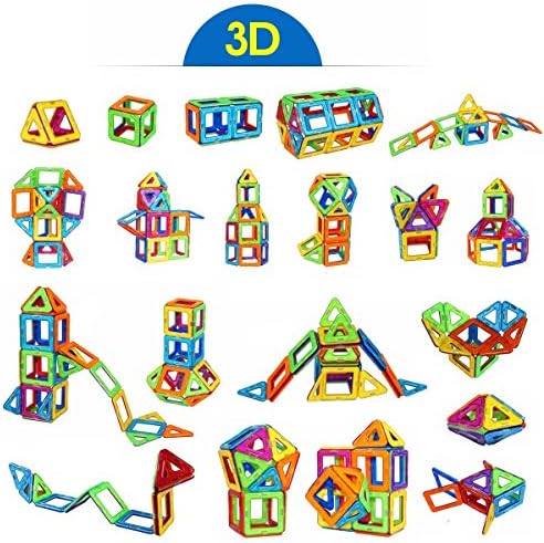 Magnetic Building Blocks, Packfun 95Pcs Construction Set Include Alphabet Cards Number Cards Ferris Wheel Car Wheels Carrying Bag Booklet-Rainbow Building Tiles