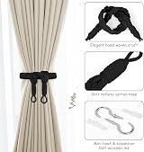 HOTUT Natural Cotton Rope Curtain Tiebacks 2 Pack Boho Style Black view 3