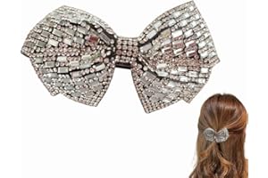 JILUKIBO Bling Rhinestone Bow Hair Clip for Ponytail Holder, White Crystal Bowknot Spring Clip French Side Hair Barrettes Hair Pins Accessories for Women