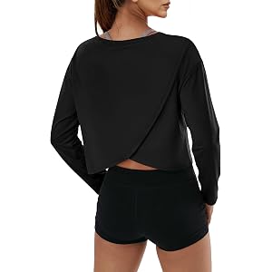 Alaroo Women's Long Sleeve Shirts Oversize Womens Crop Top Workout Outfits | Open Back Workout Tops for Women Long Sleeve Bus
