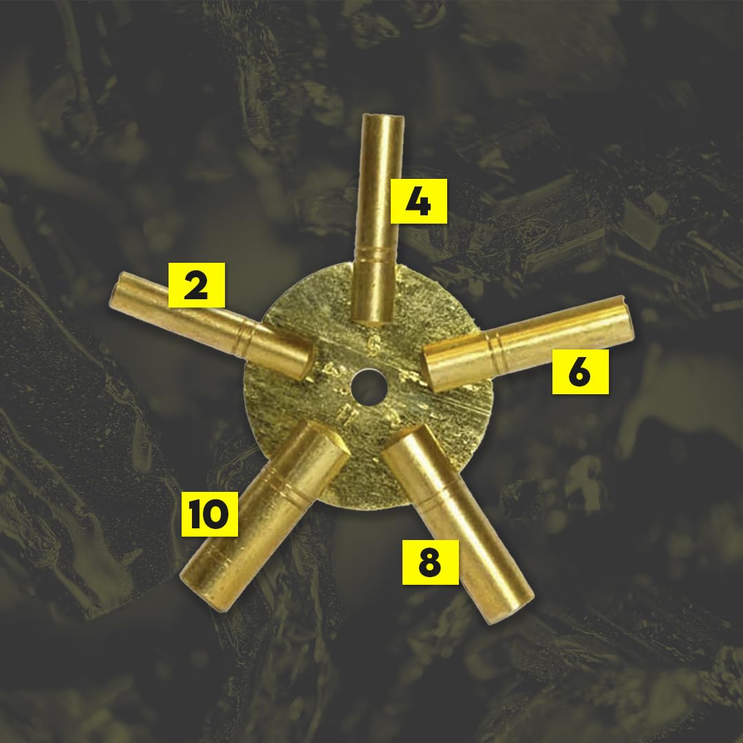 SE Universal Brass Clock Key for Winding Clocks, Odd and Even Numbers (Even 5 Prong)