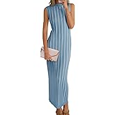 Wenrine Womens Sleeveless Sweater Dress Mock Neck Ribbed Knit Fall Tank Maxi Dresses